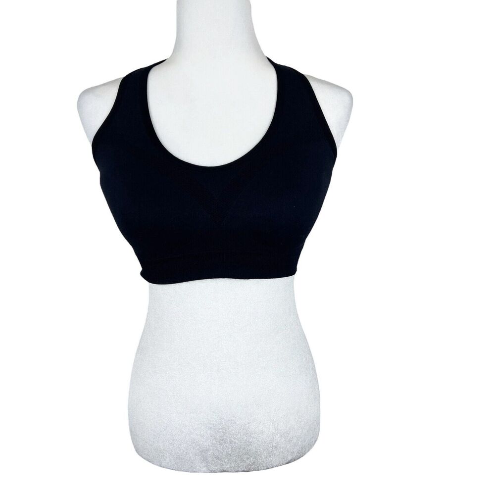 Anne Klein Sports Bra Women Medium Black Padded Criss Cross Back Pullover